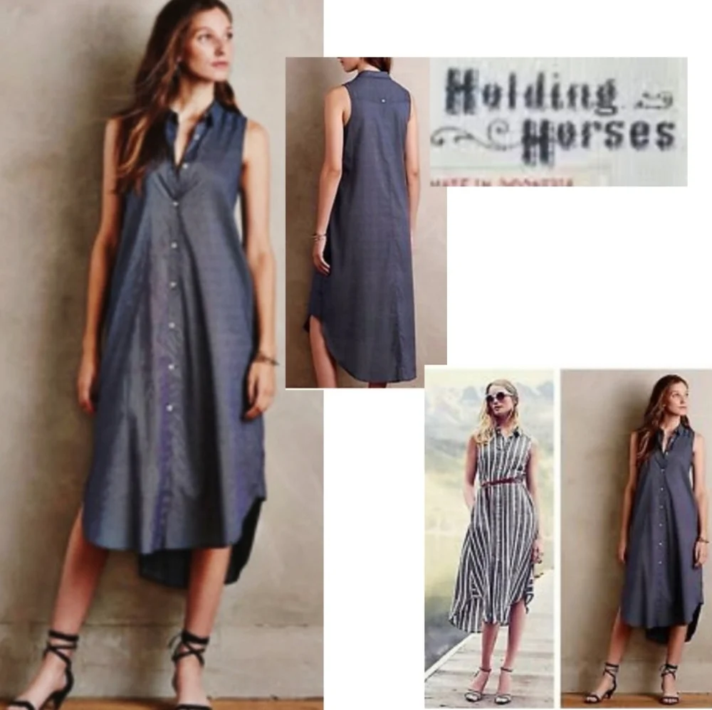 Anthropologie Holding Horses sleeveless blue/white Polka Dot Dress. Sz 2 - Picture 4 of 5